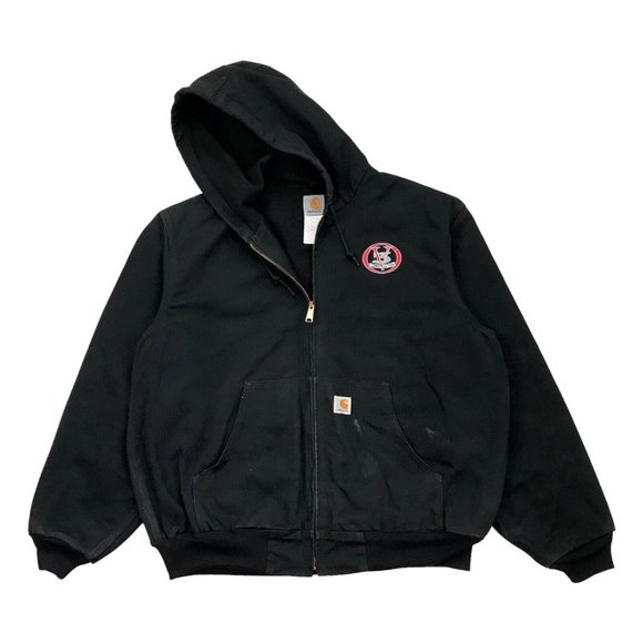 VINTAGE CARHARTT J131 THERMAL LINED HOODIE JACKET XL MENS BLACK CANVAS DUCK USA